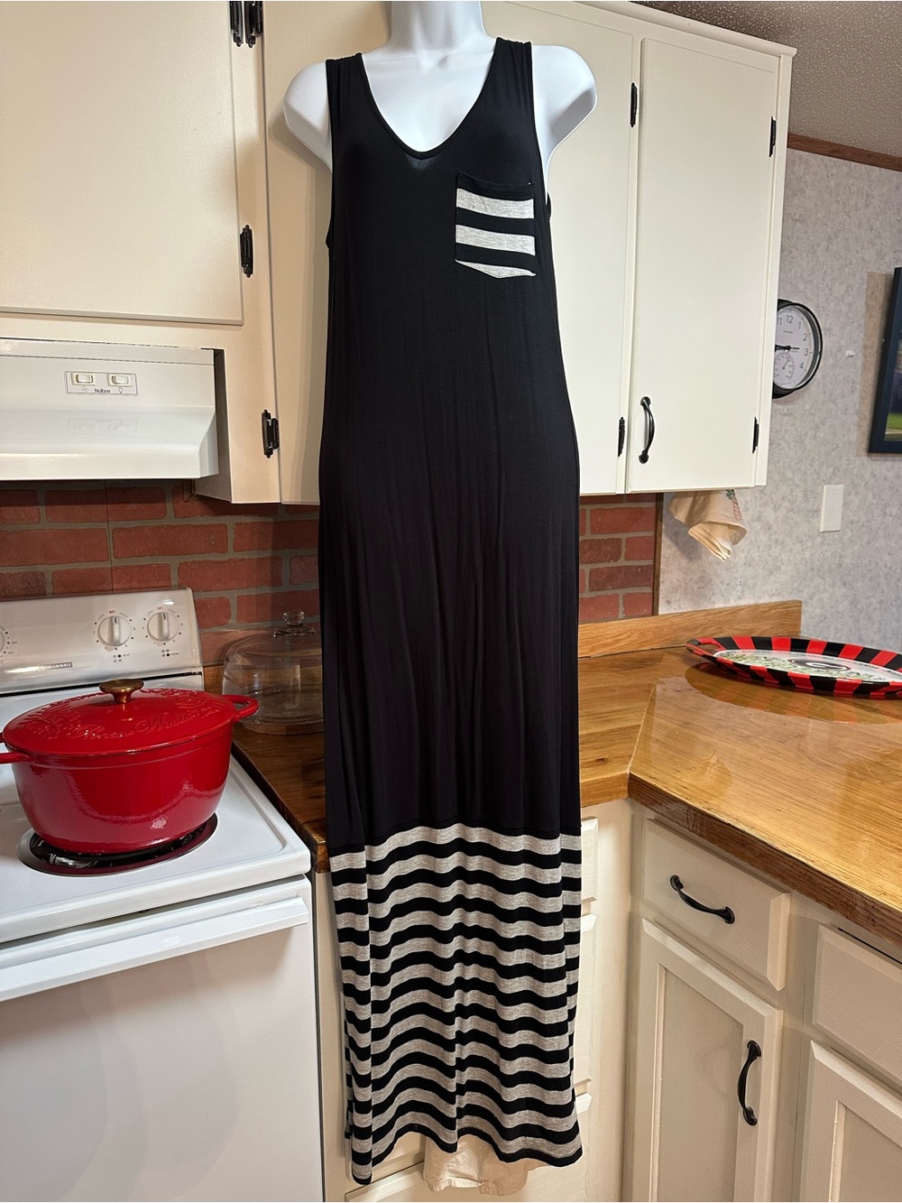 Black Sleeveless Maxi Dress with Stripe Detail - Picture 2 of 5